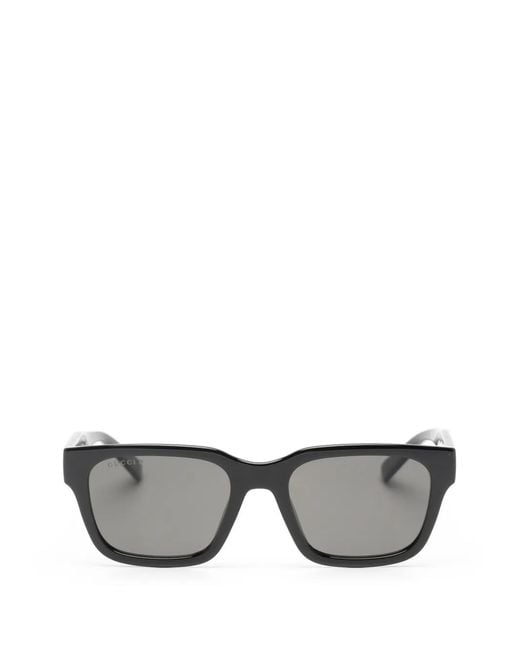 Gucci Gray Web-Stripe Rectangle-Frame Sunglasses