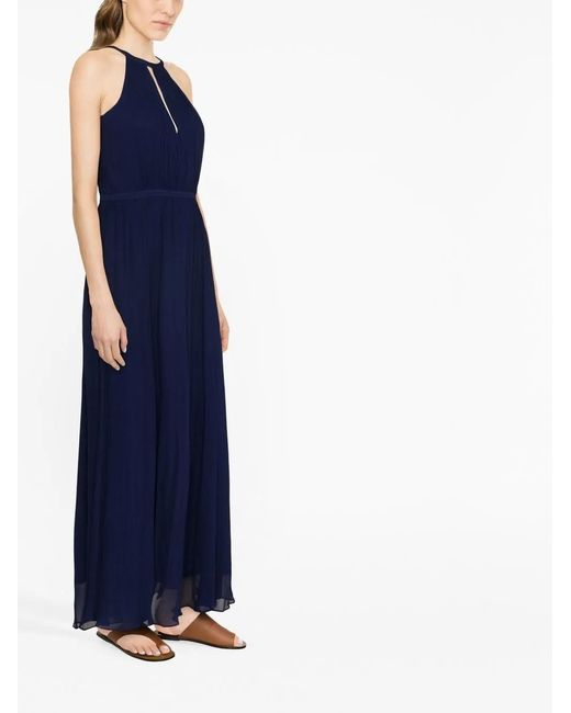 Polo Ralph Lauren Blue Crinkled Georgette Halter Gown