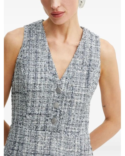Guess Blue Sadie Tweed Button-Front Mini Dress