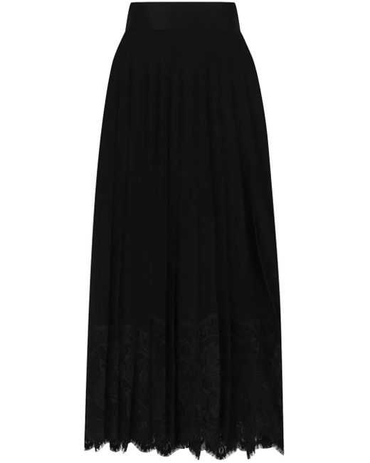 Robe Mi-Longue À Fleurs En Dentelle Dolce & Gabbana en coloris Black