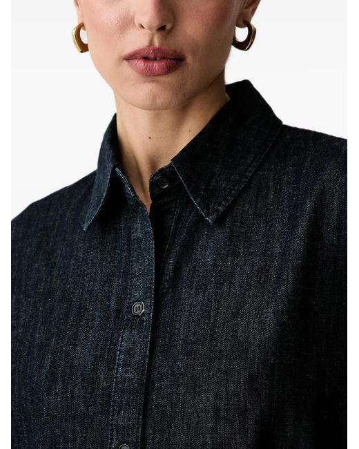 Benetton Black Button-Up Short-Sleeved Denim Midi Dress