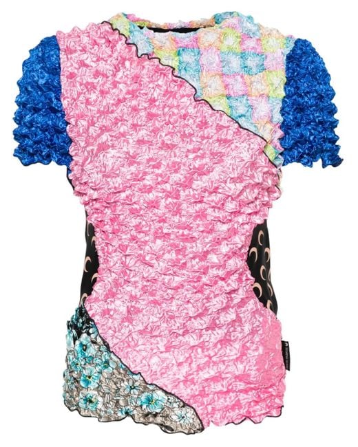 MARINE SERRE Pink Popcorn Patchwork T-Shirt