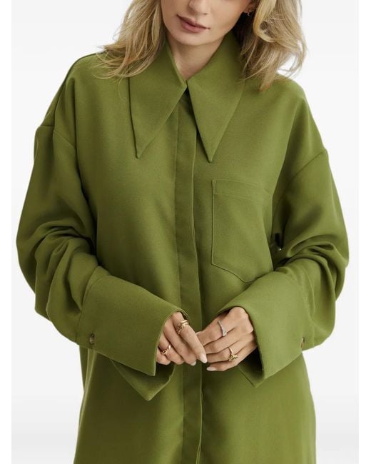 CuAnna Green Pointed-Collar Wide-Leg Suit