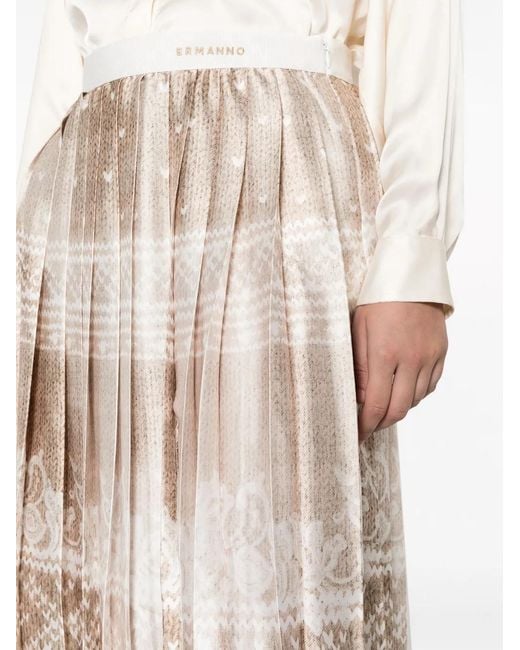 ERMANNO FIRENZE Natural Graphic-Pattern Pleated Midi Skirt