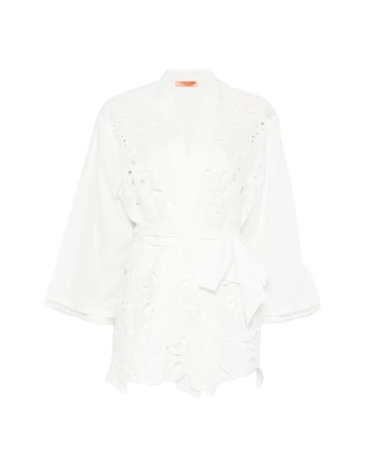 Ermanno Scervino White Broderie-Anglaise Belted Coat
