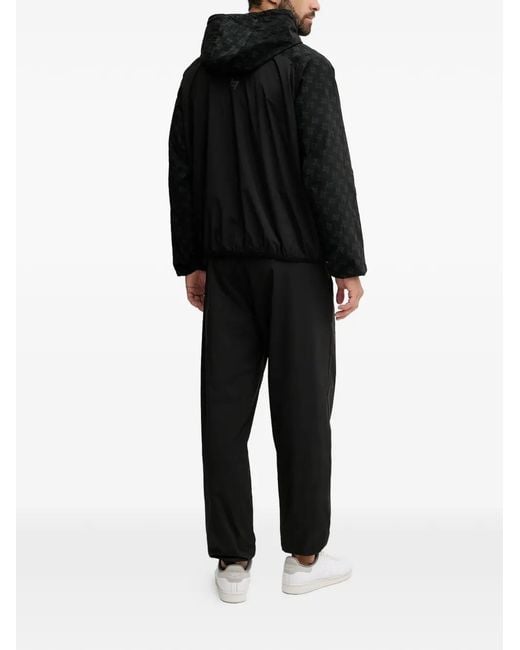 EA7 Black Patterned Hooded Jacket for men