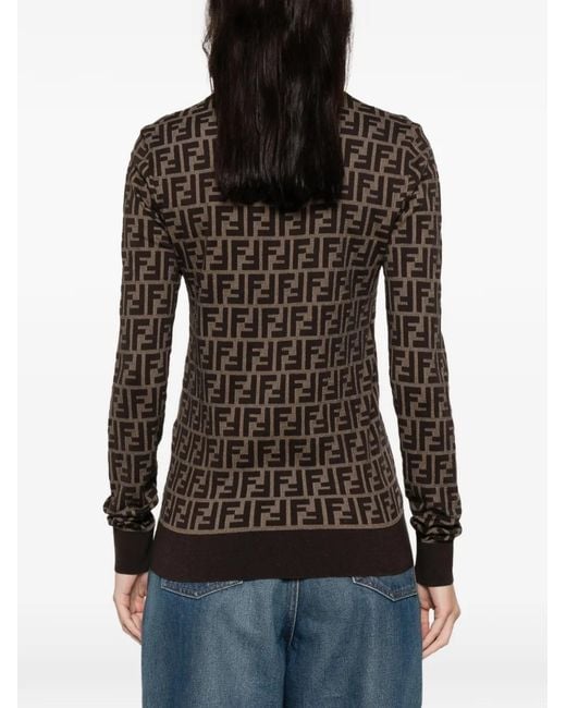 Fendi Black Ff Jacquard Cotton Pullover Clothing
