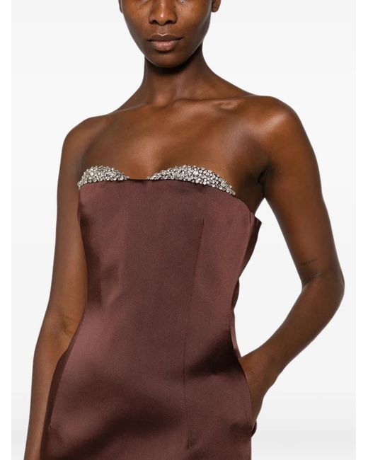 The New Arrivals Ilkyaz Ozel Brown Noélie Crystal-Embellished Strapless Dress