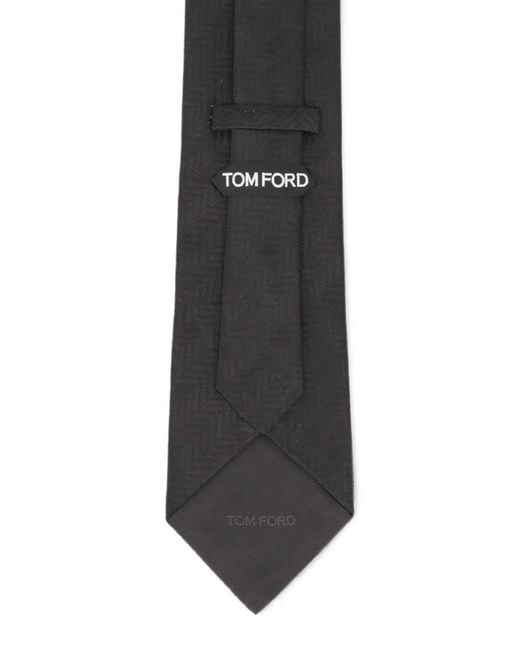 Tom Ford Black Herringbone-Pattern Tie for men