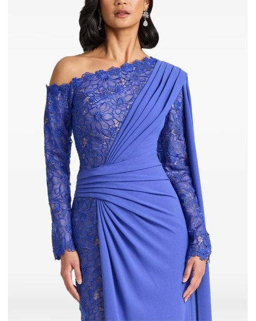 Tadashi Shoji Blue Ravelle One-Shoulder Lace-Panelled Maxi Dress