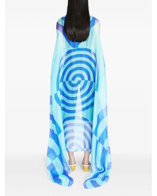 Dries Van Noten Blue Patterned Cape Dress
