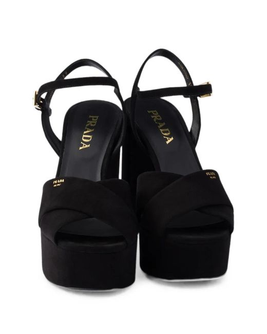 Prada Black Suede Platform Sandals