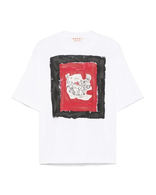 メンズ Marni ペイント Tシャツ White