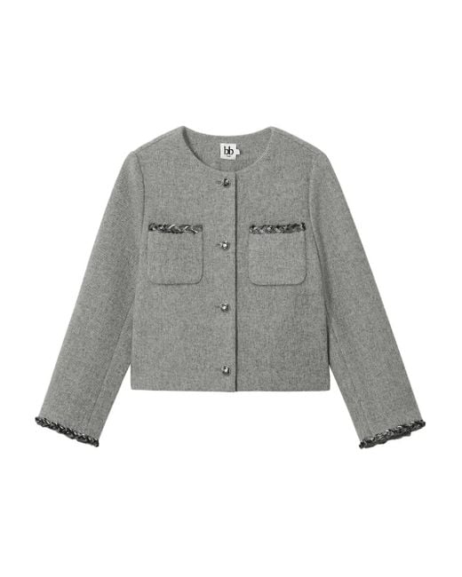 B+ AB Gray Pocket-Trimmed Embellished-Cuff Jacket