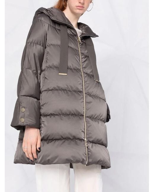 Herno Gray Long Puffer Coat With Buttons