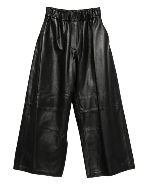 Arma Black Solia Elastic-Waist Leather Trousers