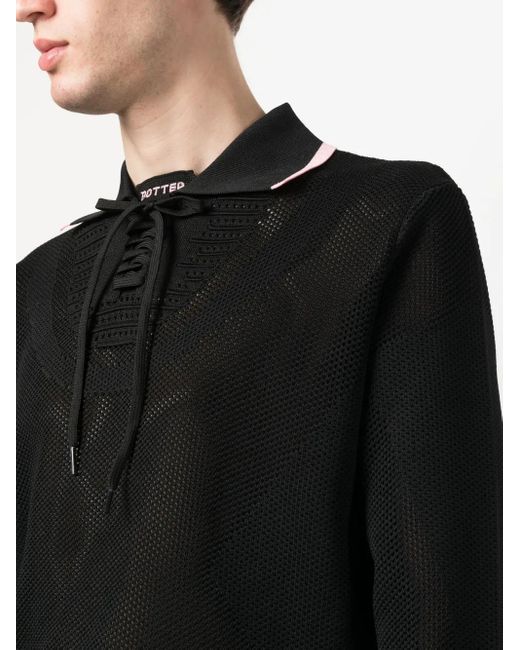 BOTTER Black Lace-Up Fastening Knit Polo Shirt for men