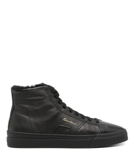 Santoni Black Panelled Leather Sneakers for men