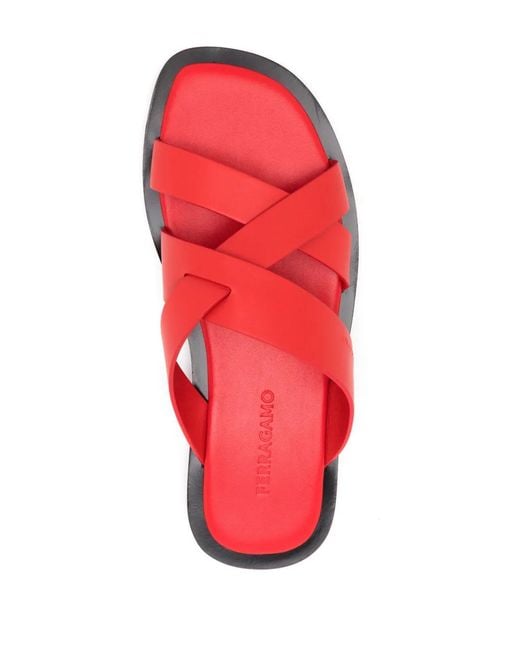 Ferragamo Red Interwoven-Strap Leather Sandals for men
