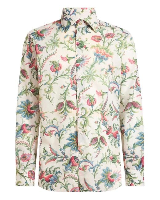 Etro White Floral Cotton Muslin Shirt for men