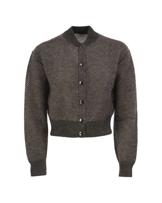 Brunello Cucinelli Gray Openwork Shimmering Cardigan