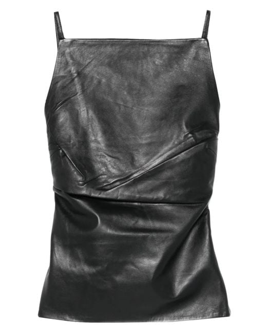 St. Agni Gray Square-Neck Leather Top