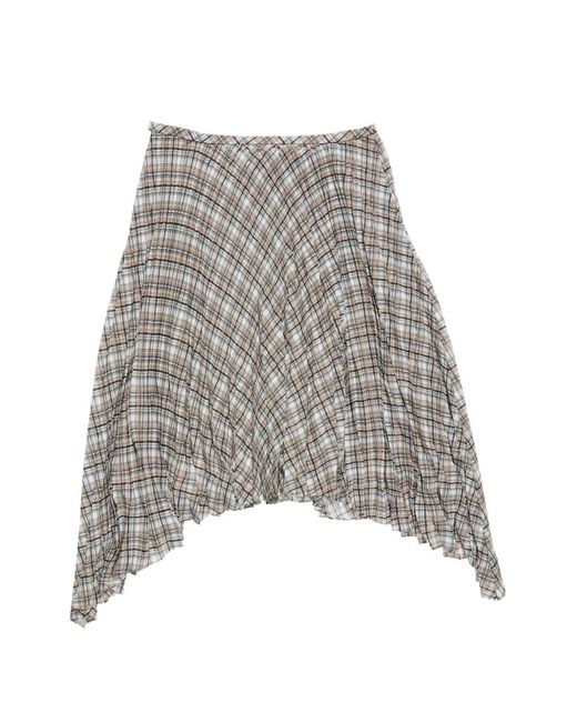 Acne Gray Pleated Plaid Midi Skirt