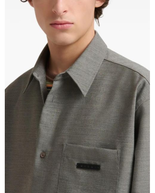 Marni Gray Logo-Patch Wool Shirt for men