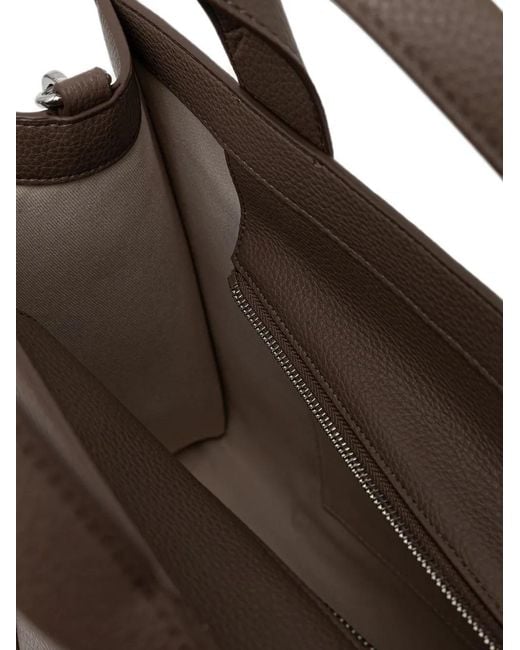 Karl Lagerfeld Brown Logo-Embroidered Pebbled Tote Bag