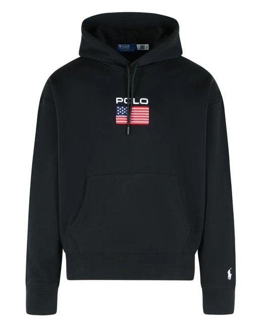Polo Ralph Lauren Black Logo-Embroidered Hoodie