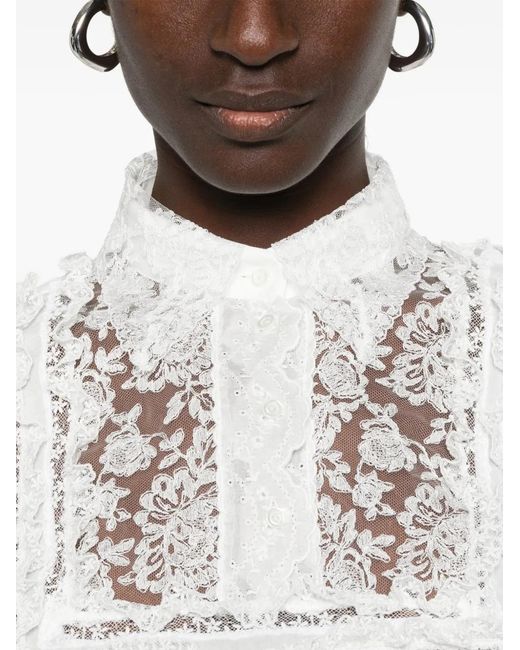 Ermanno Scervino White Lace-Detail Short-Sleeve Blouse