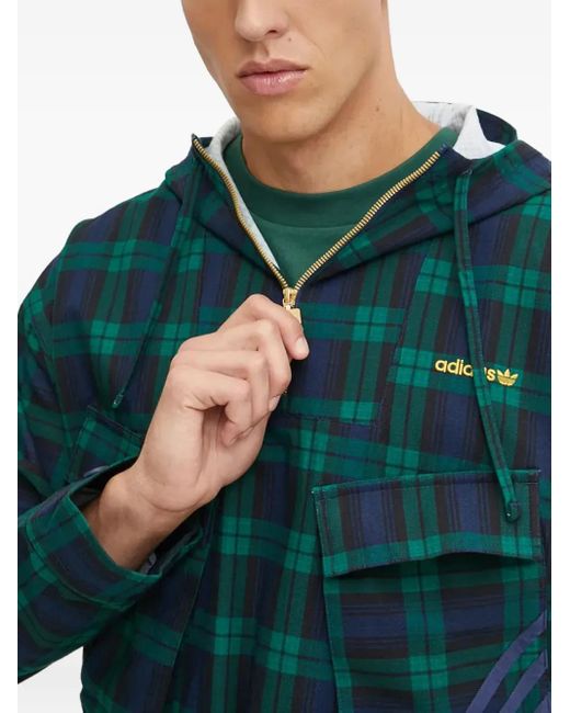Adidas Green Plaidpattern Hooded Jacket for men