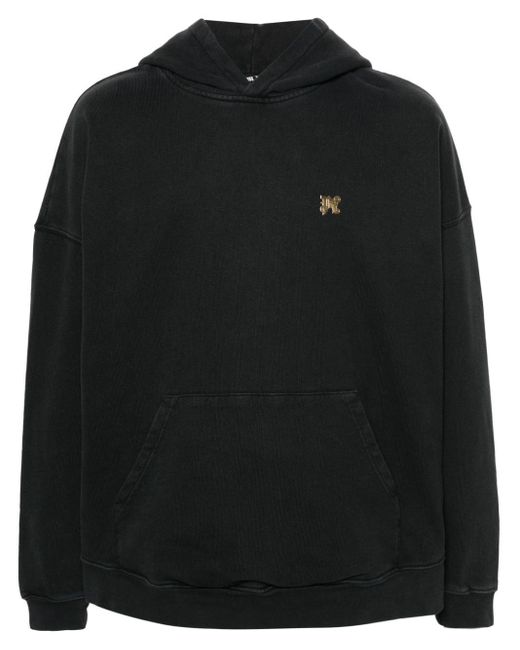 Palm Angels Black Hoodie With Burining Monogram On The Back for men