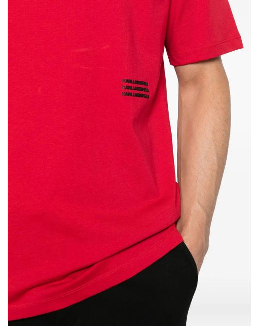 Karl Lagerfeld Red Crew-Neck Logo T-Shirt for men
