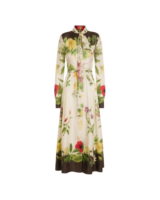 Oscar de la Renta White Floral-Print Midi Dress