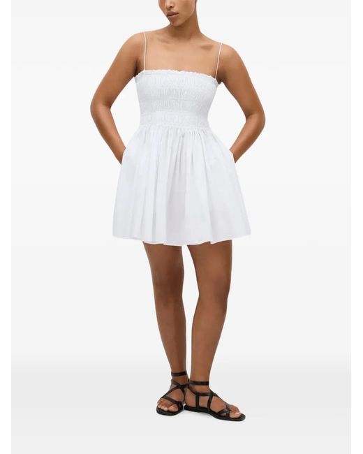 Matteau White Shirred-Bodice Mini Dress