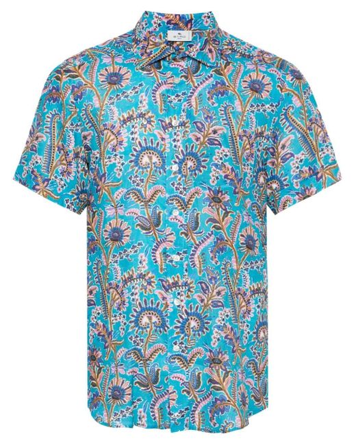 Chemise en lin à fleurs Etro pour homme en coloris Blue