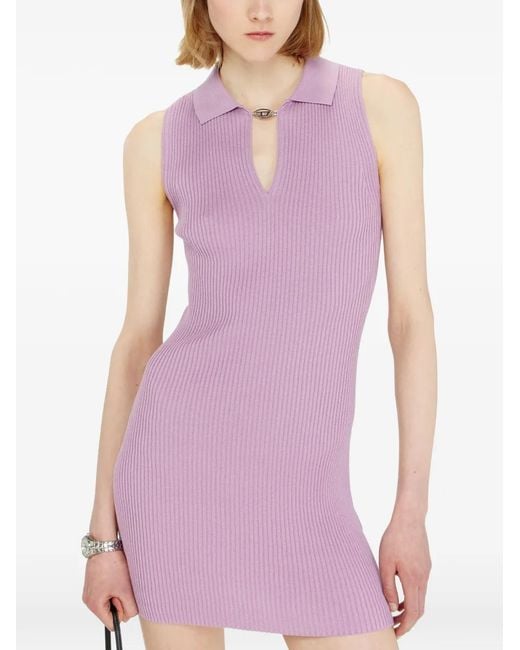 DIESEL Purple Robe Courte Polo En Maille Côtelée Mélangée De Soie