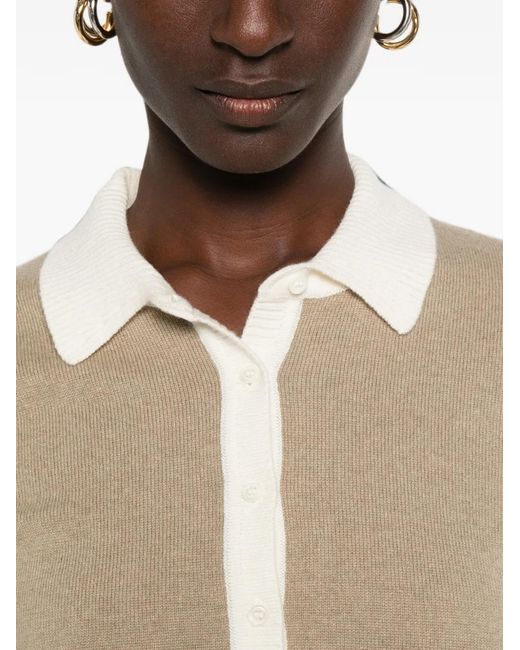 Bompard Natural Two-Tone Cashmere Polo Top