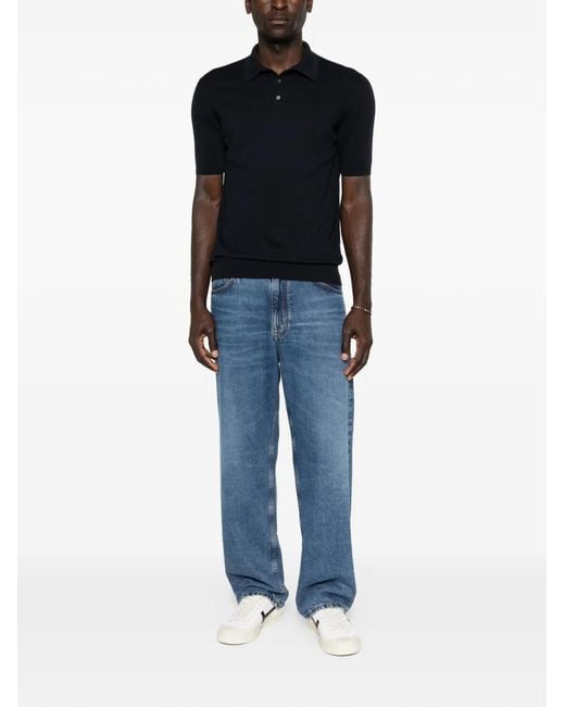 Fedeli Black Polo À Col Boutonné for men