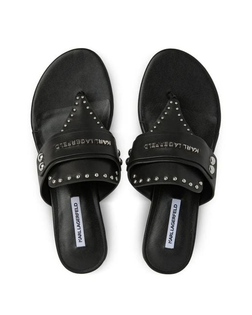 Karl Lagerfeld Black Roxy Stud-Trim Flat Sandals