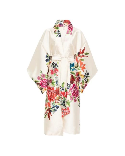 Dolci Follie White Floral Silk Kimono