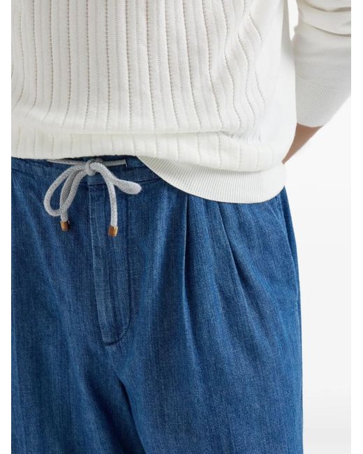 Brunello Cucinelli Blue Cotton Trousers for men