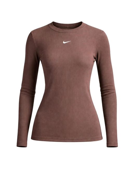 Nike Brown Ribbed Logo Long-Sleeve T-Shirt