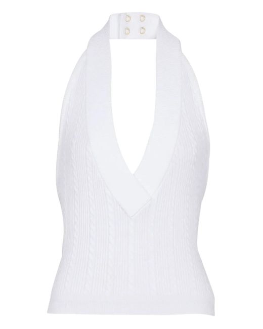 Balmain White Oberteil Mit Strickmuster