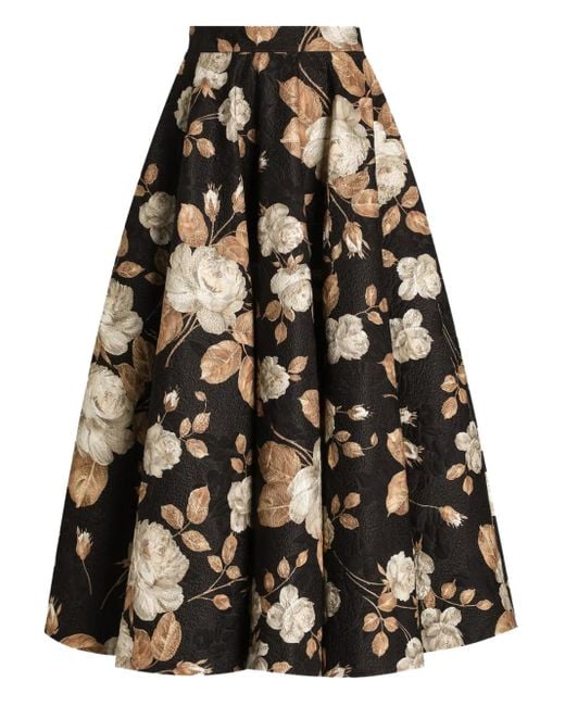 Dolce & Gabbana Midi-Plooirok Met Roosprint in het Black