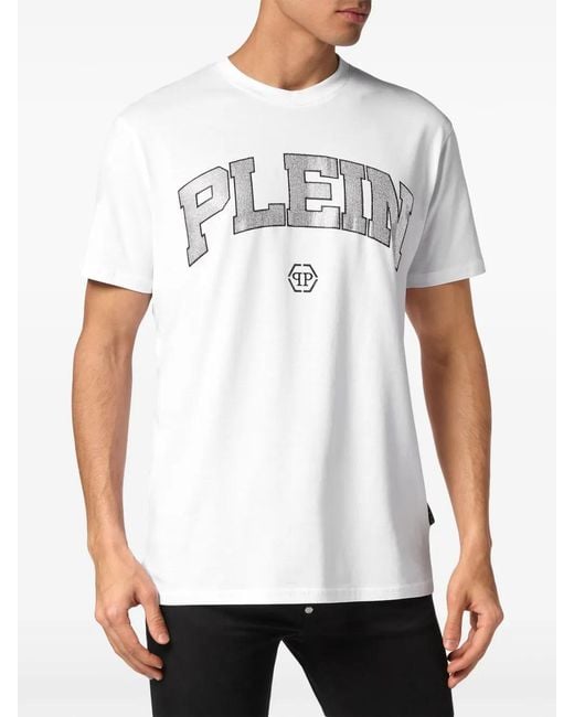 Philipp Plein White Logo-Embellished Cotton T-Shirt for men