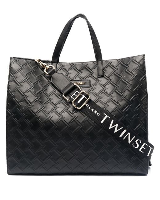 Twin Set Black Embossed Logo-print Shopper Bag