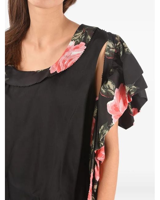 Maison Margiela Black Floral-Print Silk Dress