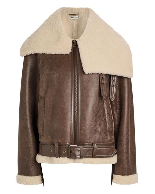 J.W. Anderson Brown Shearling Belted Jacket